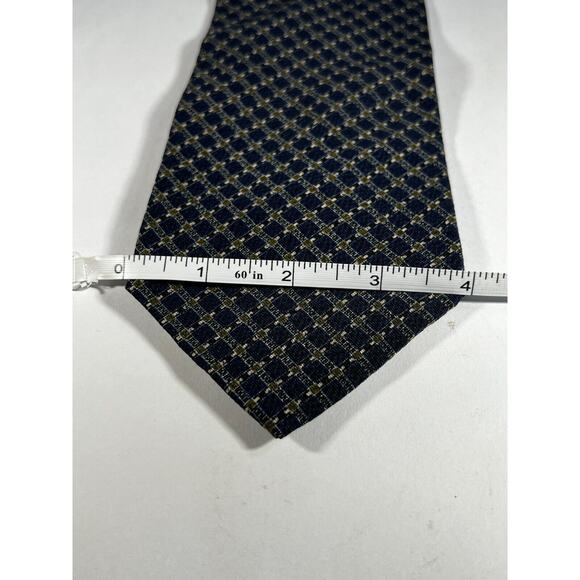 Calvin Klein Necktie Tie Silk Vintage Navy Blue Textured Small Check Pattern - Picture 9 of 11